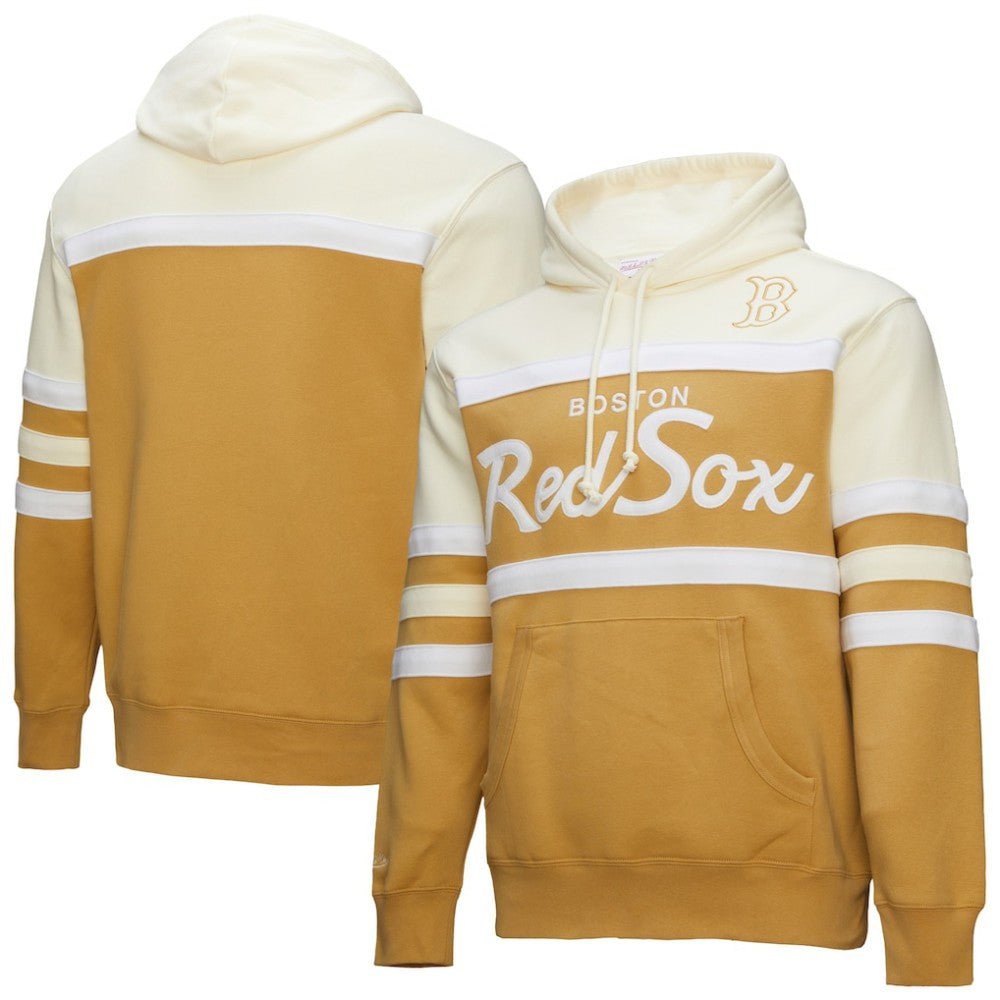 Boston Red Sox Head Coach Pullover Hoodie Tan/Cream | Mitchell & Ness