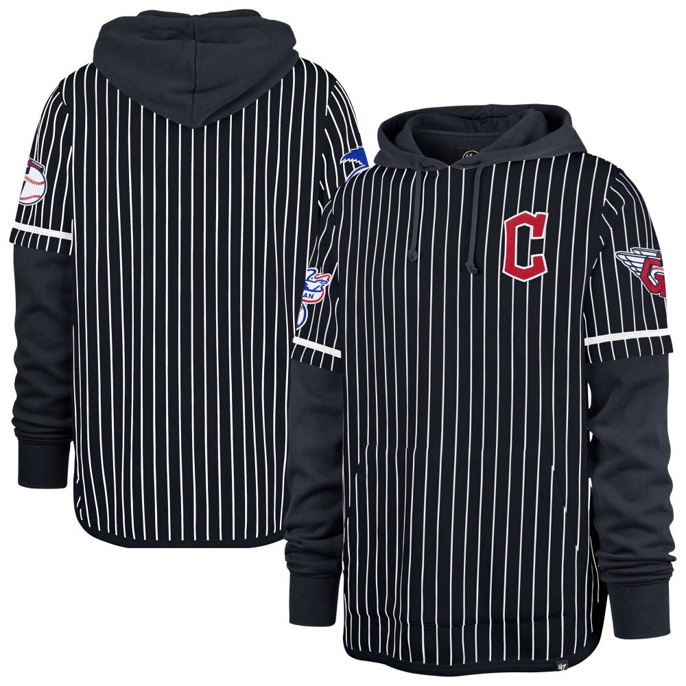 Cleveland Guardians Pinstripe Double Header Pullover Hoodie Navy | 47 brand