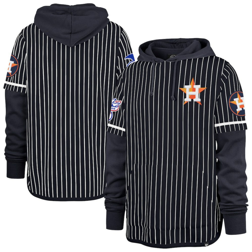 Houston Astros Pinstripe Double Header Pullover Hoodie Navy | 47 brand