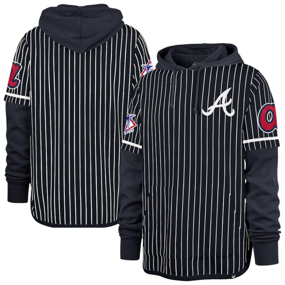 Atlanta Braves Pinstripe Double Header Pullover Hoodie Navy | 47 brand