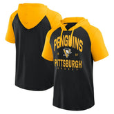 Pittsburgh Penguins Logo Athletic Prime Raglan Short Sleeve Pullover Hoodie Black