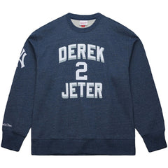 Derek Jeter New York Yankees Legends Collection Vintage Logo Fleece Name & Number Pullover Sweatshirt Heather Navy | Mitchell & Ness