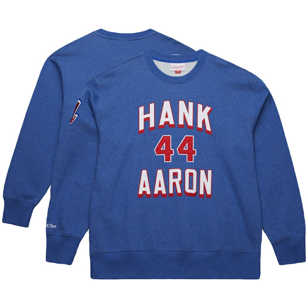 Hank Aaron Atlanta Braves Legends Collection Vintage Logo Fleece Name & Number Pullover Sweatshirt Royal | Mitchell & Ness