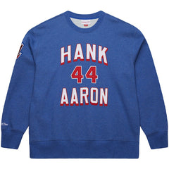 Hank Aaron Atlanta Braves Legends Collection Vintage Logo Fleece Name & Number Pullover Sweatshirt Royal | Mitchell & Ness