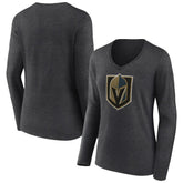 Vegas Golden Knights Women's Primary Logo Long Sleeve V-Neck T-Shirt Charcoal