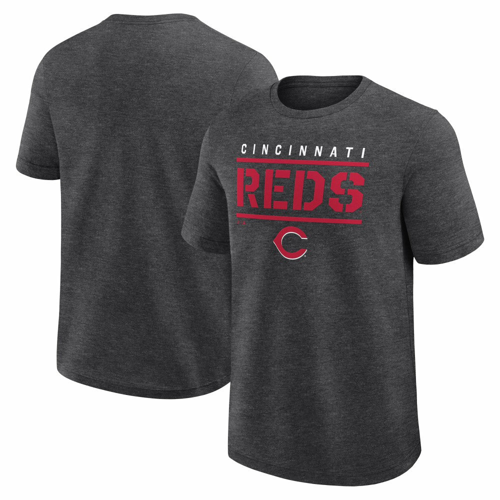 Cincinnati Reds Logo Athletic Top Notch T-Shirt Heather Charcoal
