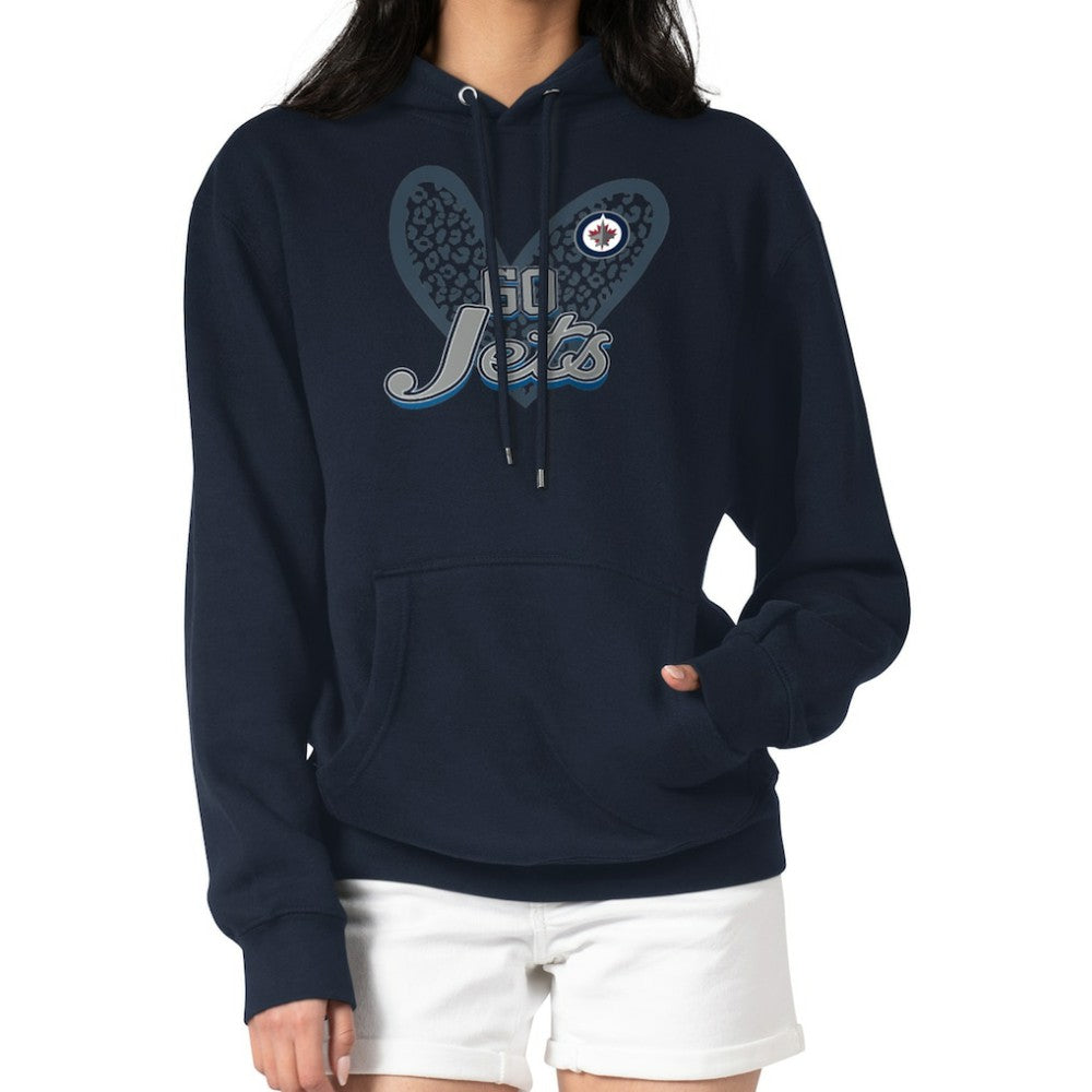 Winnipeg Jets G-III 4Her by Carl Banks Women's Animal Print Heart Fleece Pullover Hoodie Navy