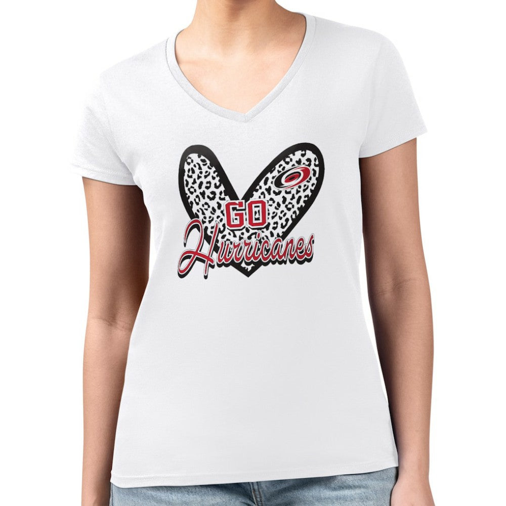 Carolina Hurricanes G-III 4Her by Carl Banks Women's Super-Slim Fit Lightweight Animal Print Heart V-Neck T-Shirt White