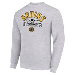 Boston Bruins Starter Stick And Puck Logo Fleece Pullover Sweatshirt Heather Gray