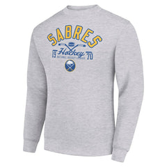 Buffalo Sabres Starter Stick And Puck Logo Fleece Pullover Sweatshirt Heather Gray