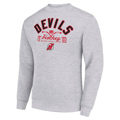 New Jersey Devils Starter Stick And Puck Logo Fleece Pullover Sweatshirt Heather Gray
