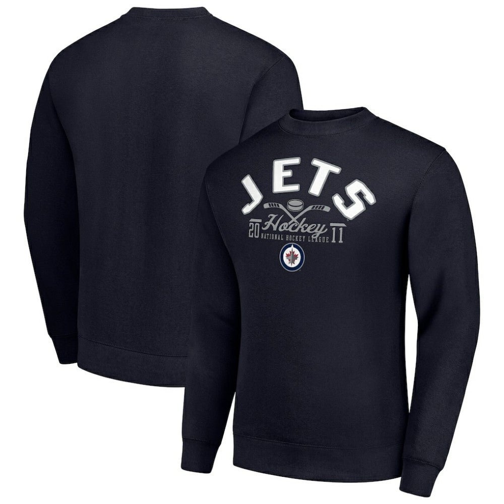 Winnipeg Jets Starter Stick And Puck Logo Fleece Pullover Sweatshirt Navy