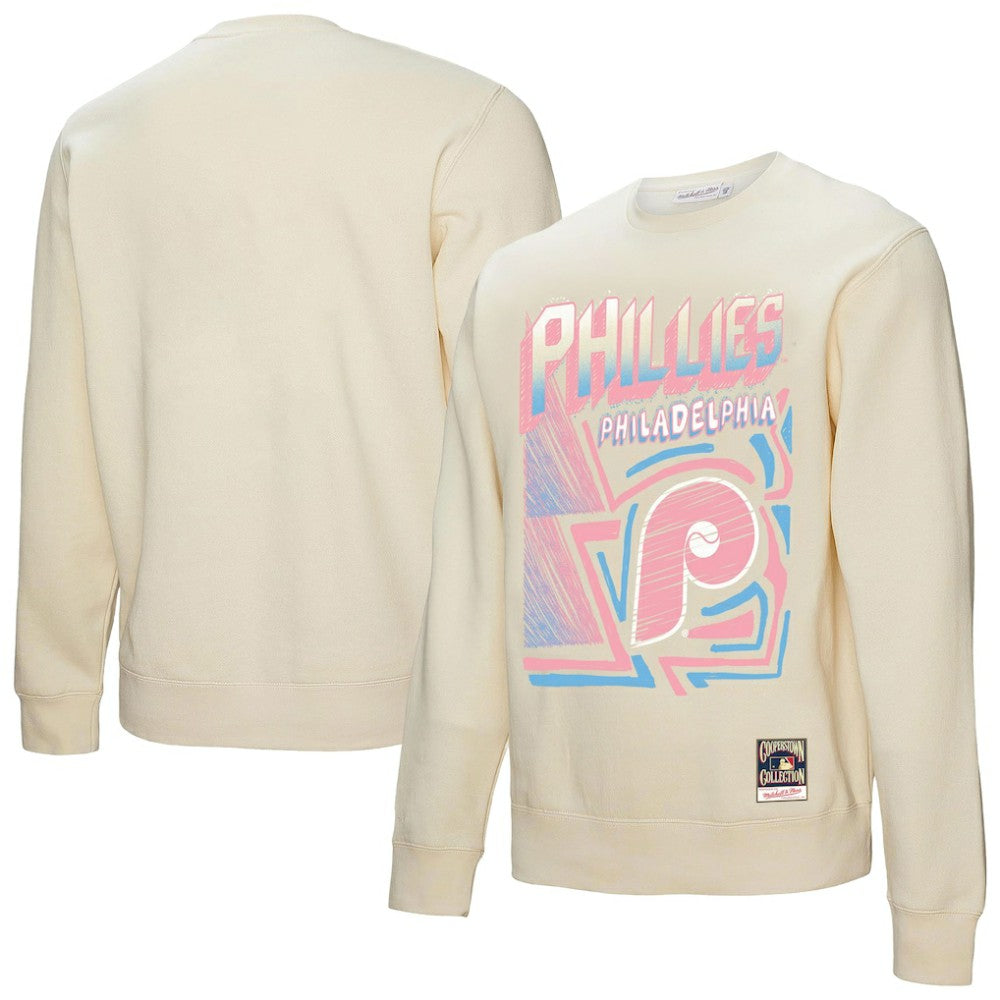 Philadelphia Phillies Sidewalk Sketch Pullover Sweatshirt Cream | Mitchell & Ness
