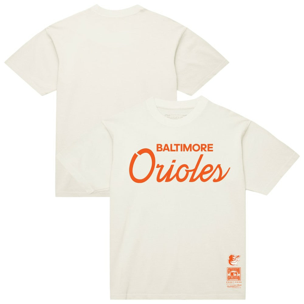 Baltimore Orioles Vintage Script T-Shirt Cream | Mitchell & Ness