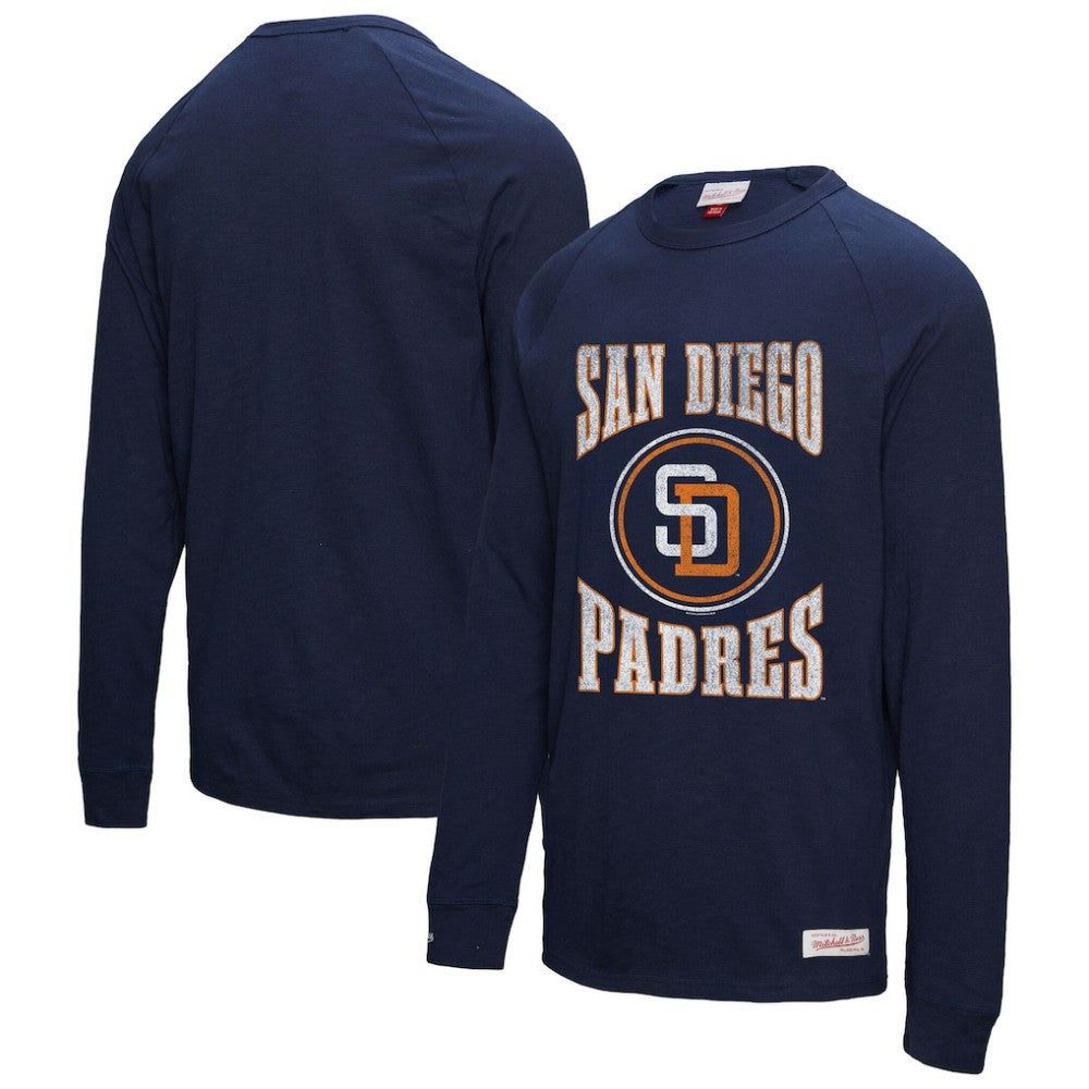 San Diego Padres Arched Logo Slub Long Sleeve T-Shirt Navy | Mitchell & Ness