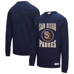 San Diego Padres Arched Logo Slub Long Sleeve T-Shirt Navy | Mitchell & Ness