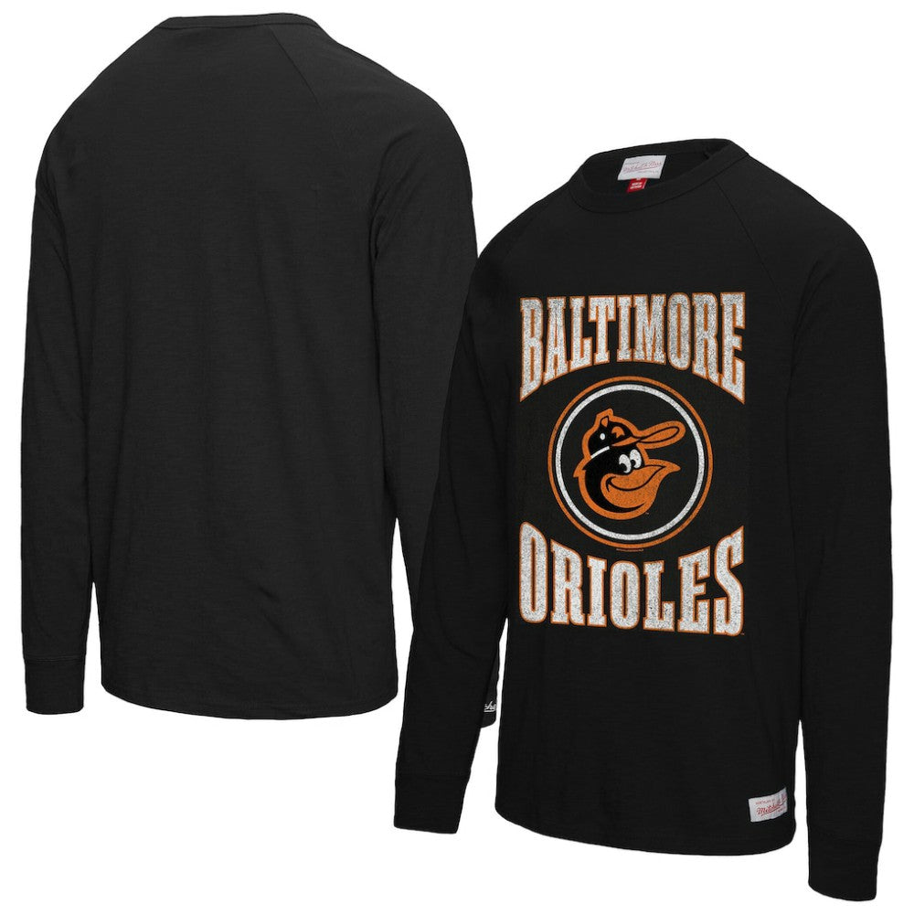 Baltimore Orioles Arched Logo Slub Long Sleeve T-Shirt Black | Mitchell & Ness