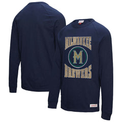 Milwaukee Brewers Arched Logo Slub Long Sleeve T-Shirt Navy | Mitchell & Ness