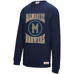 Milwaukee Brewers Arched Logo Slub Long Sleeve T-Shirt Navy | Mitchell & Ness