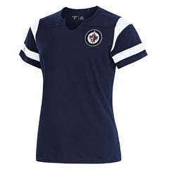 Winnipeg Jets Antigua Women's Encounter Short Sleeve Notch Neck Top Navy