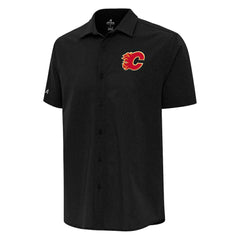 Calgary Flames Antigua Activate Woven Short Sleeve Button-Up Shirt Black
