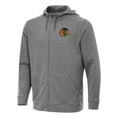 Chicago Blackhawks Antigua Effortless Full-Zip Hoodie Jacket Heather Black