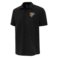 Pittsburgh Penguins Antigua Activate Woven Short Sleeve Button-Up Shirt Black