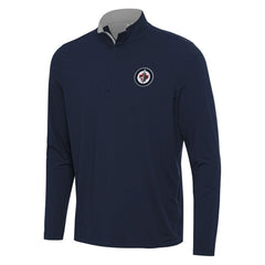 Winnipeg Jets Antigua Content Quarter-Zip Pullover Top Navy/Gray