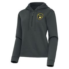 Milwaukee Brewers Antigua Women's Contemporary Quarter-Zip Hoodie Pewter