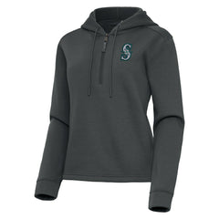 Seattle Mariners Antigua Women's Contemporary Quarter-Zip Hoodie Pewter