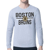 Boston Bruins Starter Mesh Look Team Name Logo Long Sleeve T-Shirt Heather Gray