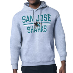 San Jose Sharks Starter Mesh Look Team Name Logo Tri-Blend Pullover Hoodie Heather Gray