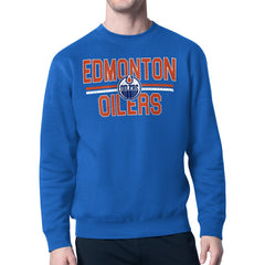 Edmonton Oilers Starter Mesh Look Team Name Logo Pullover Sweatshirt Blue