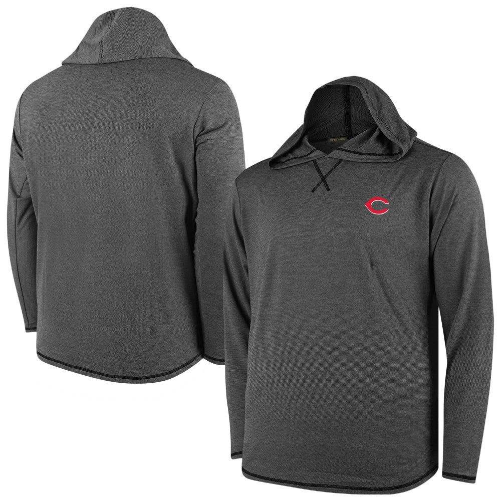 Cincinnati Reds Butter Stripe Tri-Blend Long Sleeve Hoodie T-Shirt - Black
