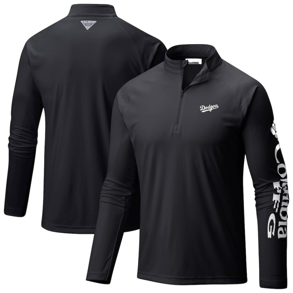 Los Angeles Dodgers Terminal Tackle Raglan Omni-Shade Quarter-Zip Pullover Top Black | Columbia