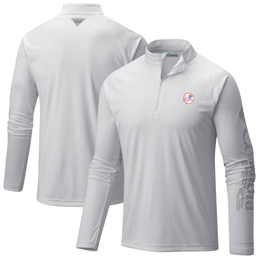 New York Yankees Terminal Tackle Raglan Omni-Shade Quarter-Zip Pullover Top White | Columbia
