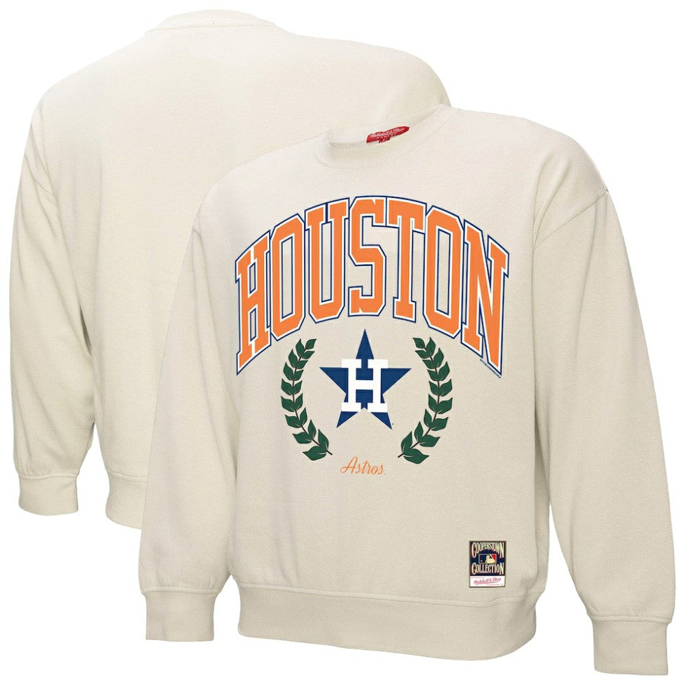 Houston Astros Women's Cooperstown Collection Laurel Crew Pullover Sweatshirt Cream | Mitchell & Ness