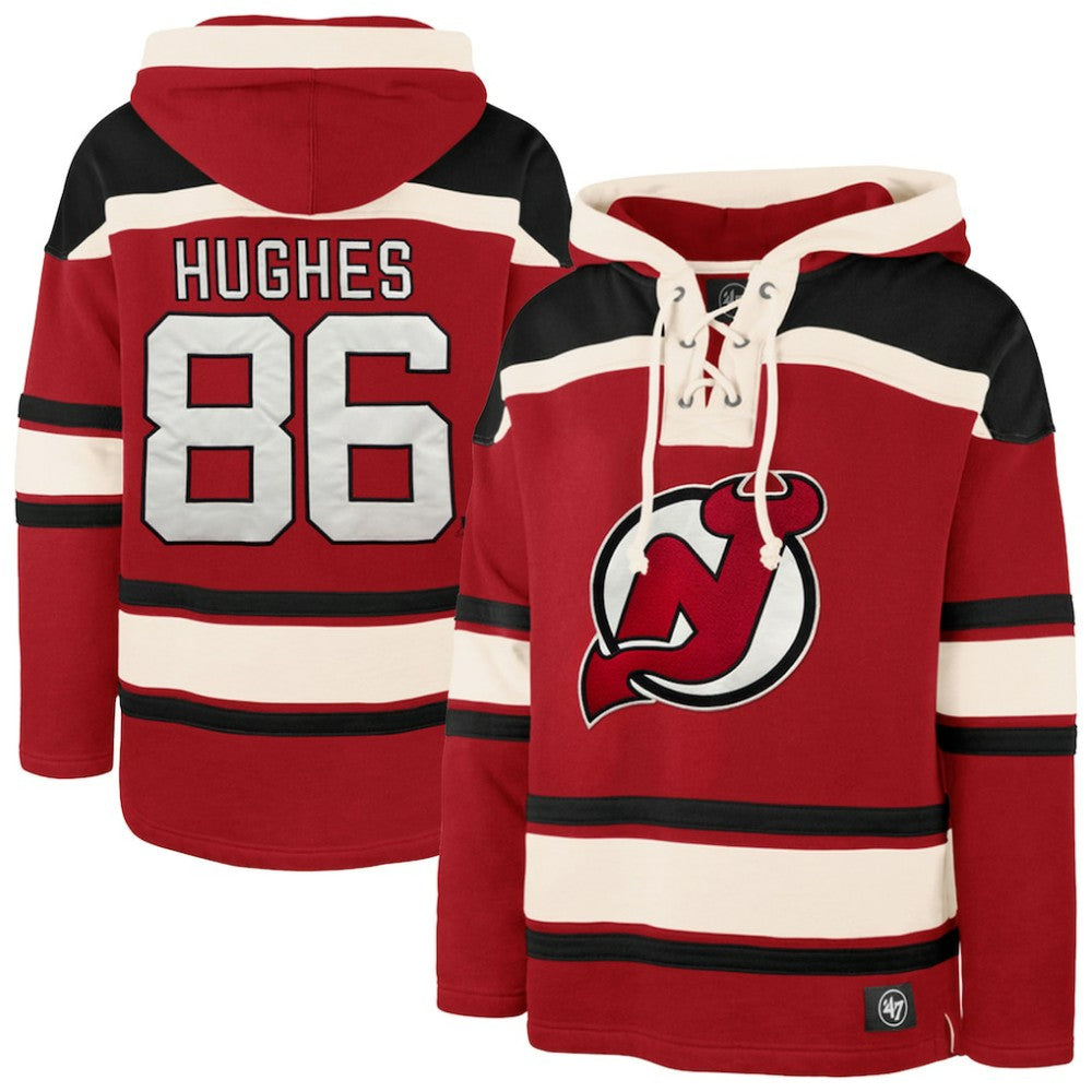 Jack Hughes New Jersey Devils '47 Big & Tall Lace-up Pullover Hoodie Red