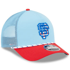 San Francisco Giants 2025 Fourth of July 9FORTY A-Frame M-Crown Adjustable Trucker Hat Light Blue/Red | New Era