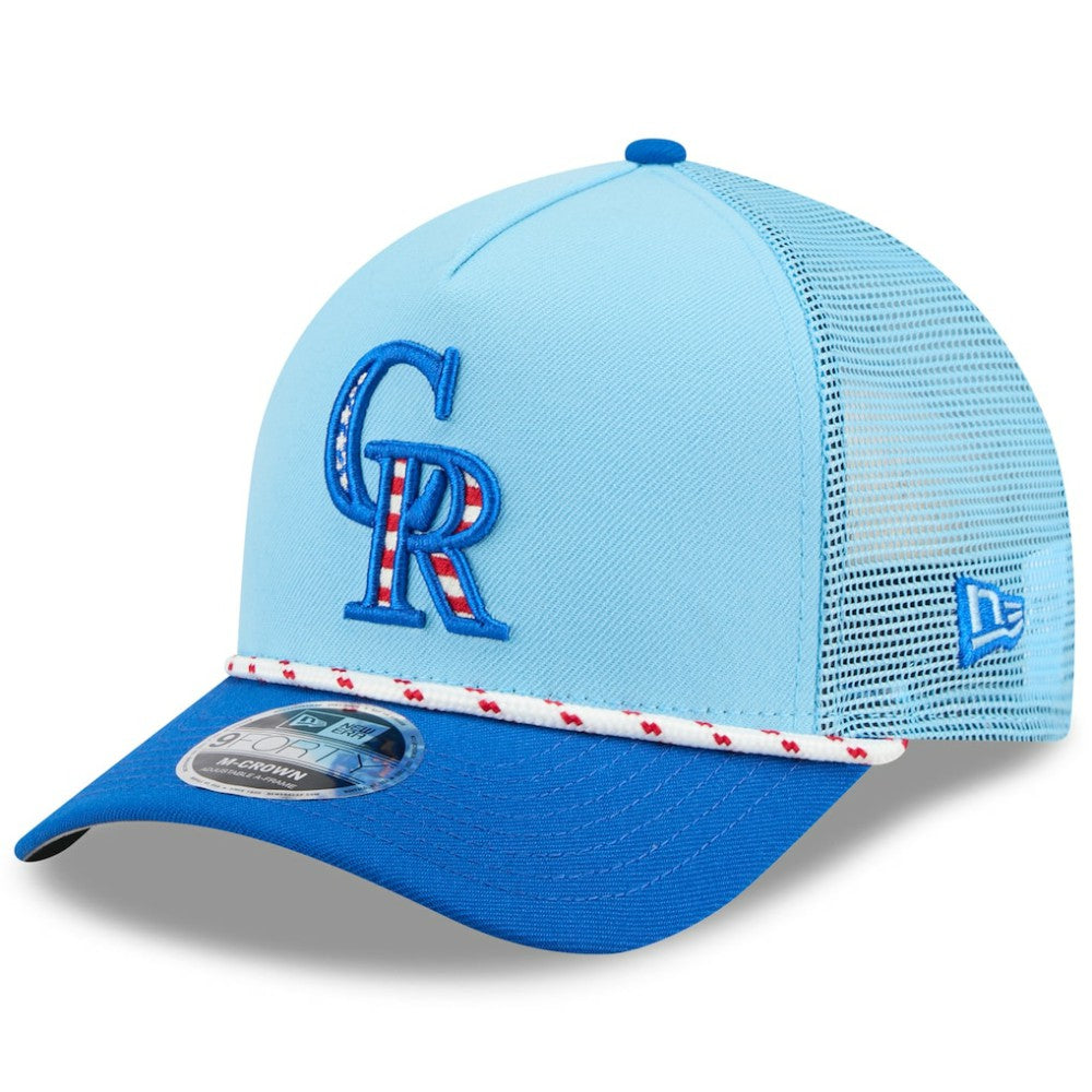 Colorado Rockies 2025 Fourth of July 9FORTY A-Frame M-Crown Adjustable Trucker Hat Light Blue/Blue | New Era