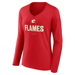Calgary Flames Women's Personalized Name & Number Midfielder Long Sleeve V-Neck T-Shirt Red