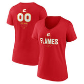 Calgary Flames Women's Personalized Name & Number Midfielder V-Neck T-Shirt Red