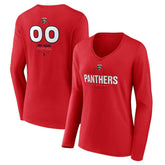 Florida Panthers Women's Personalized Name & Number Midfielder Long Sleeve V-Neck T-Shirt Red