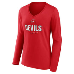 New Jersey Devils Women's Personalized Name & Number Midfielder Long Sleeve V-Neck T-Shirt Red