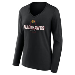 Chicago Blackhawks Women's Personalized Name & Number Midfielder Long Sleeve V-Neck T-Shirt Black