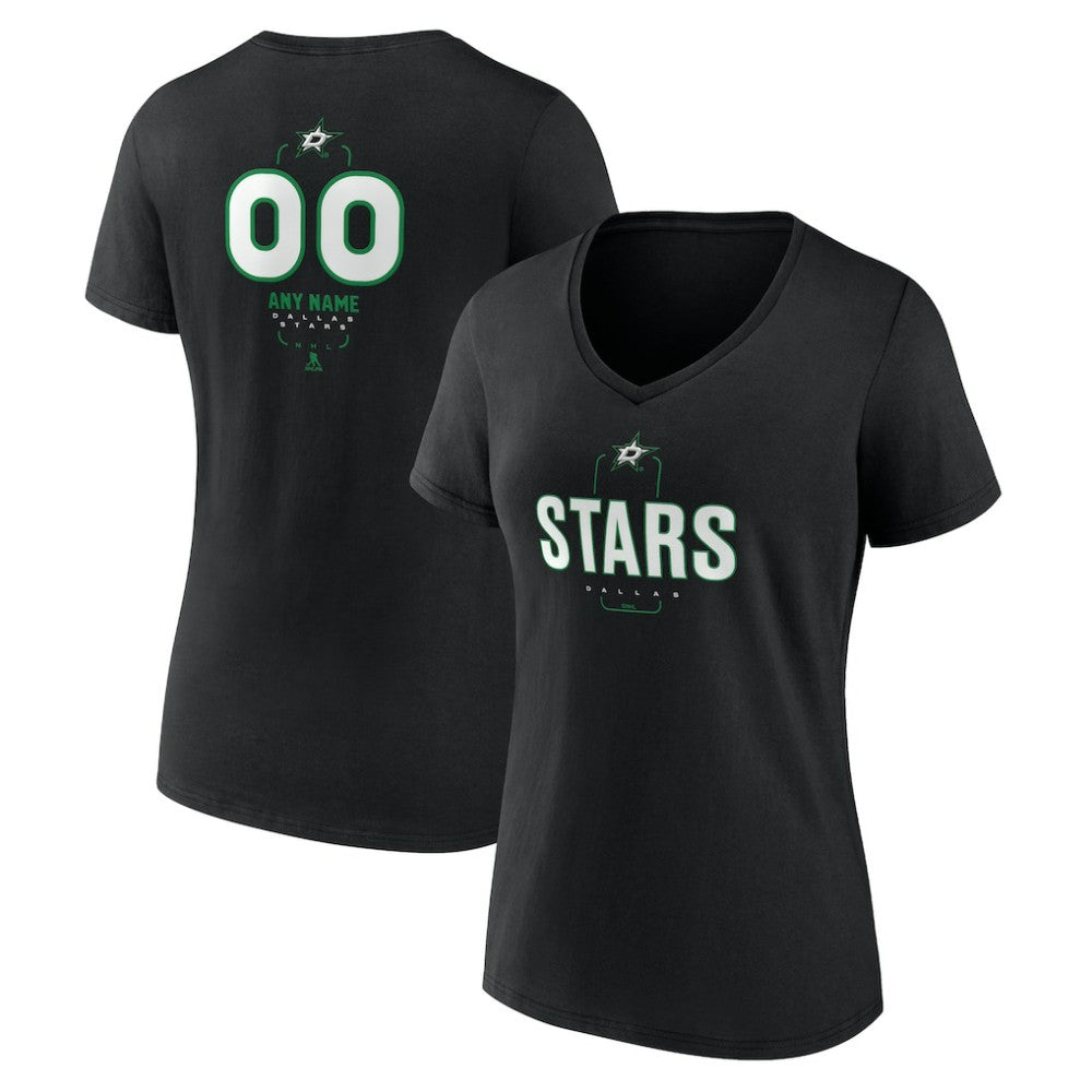 Dallas Stars Women's Personalized Name & Number Midfielder V-Neck T-Shirt Black