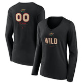 Minnesota Wild Women's Personalized Name & Number Midfielder Long Sleeve V-Neck T-Shirt Black