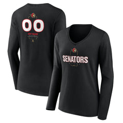 Ottawa Senators Women's Personalized Name & Number Midfielder Long Sleeve V-Neck T-Shirt Black
