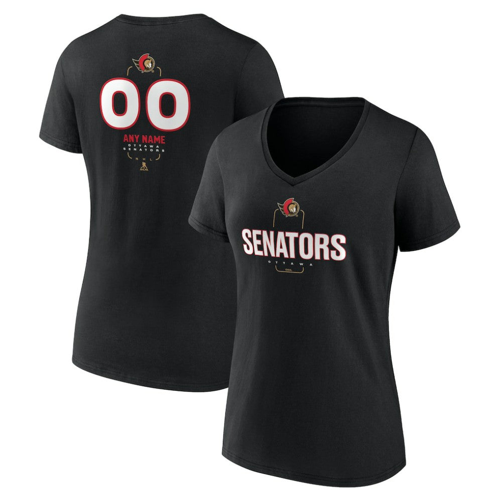 Ottawa Senators Women's Personalized Name & Number Midfielder V-Neck T-Shirt Black
