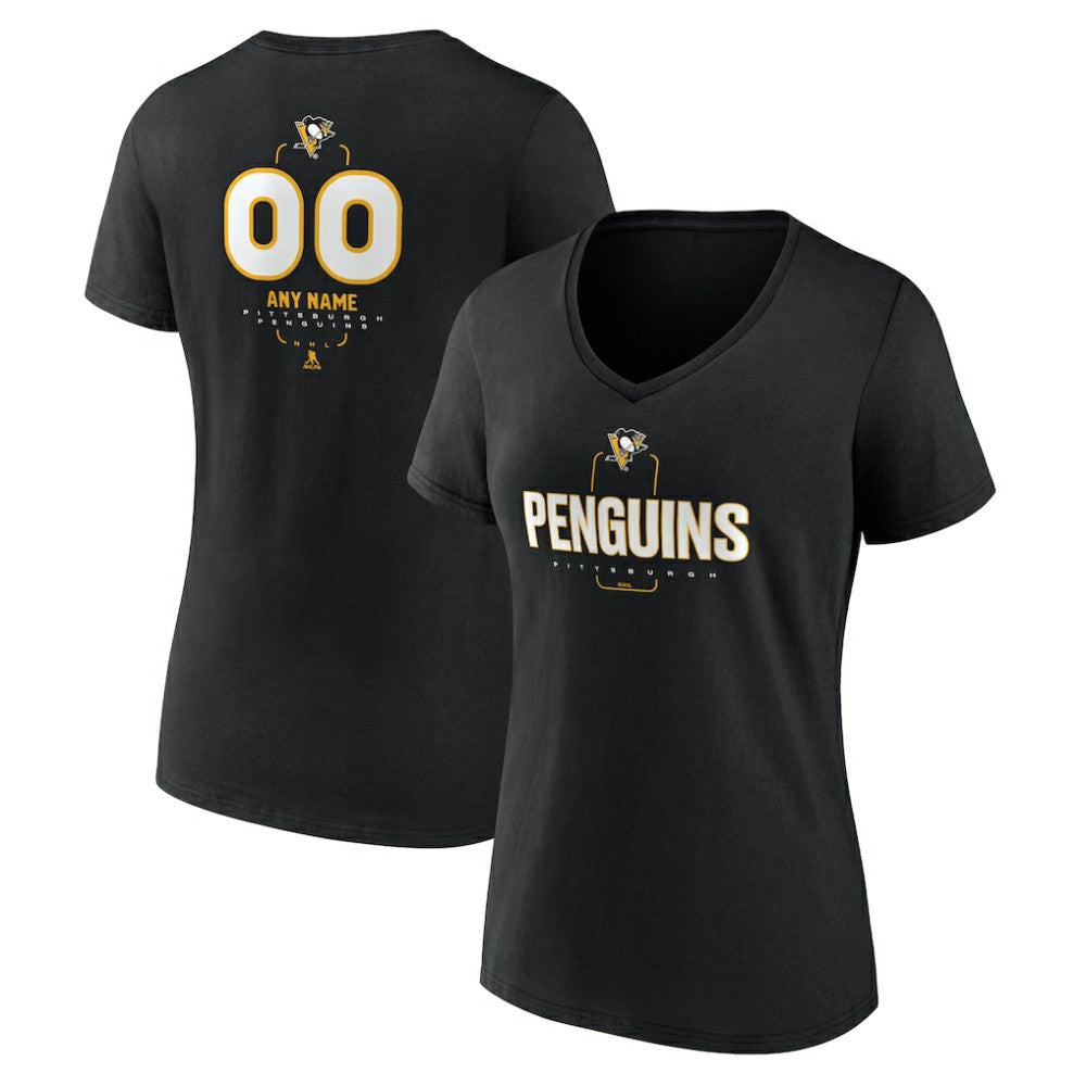 Pittsburgh Penguins Women's Personalized Name & Number Midfielder V-Neck T-Shirt Black